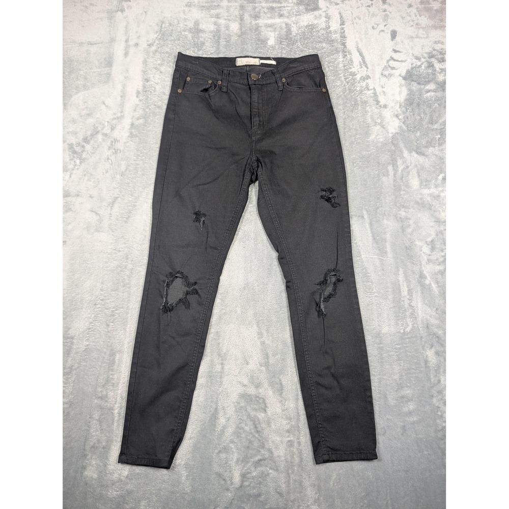 Free People Jeans Womens 28 Black Hi Rise Distressed Skinny Stretch Denim Ripped